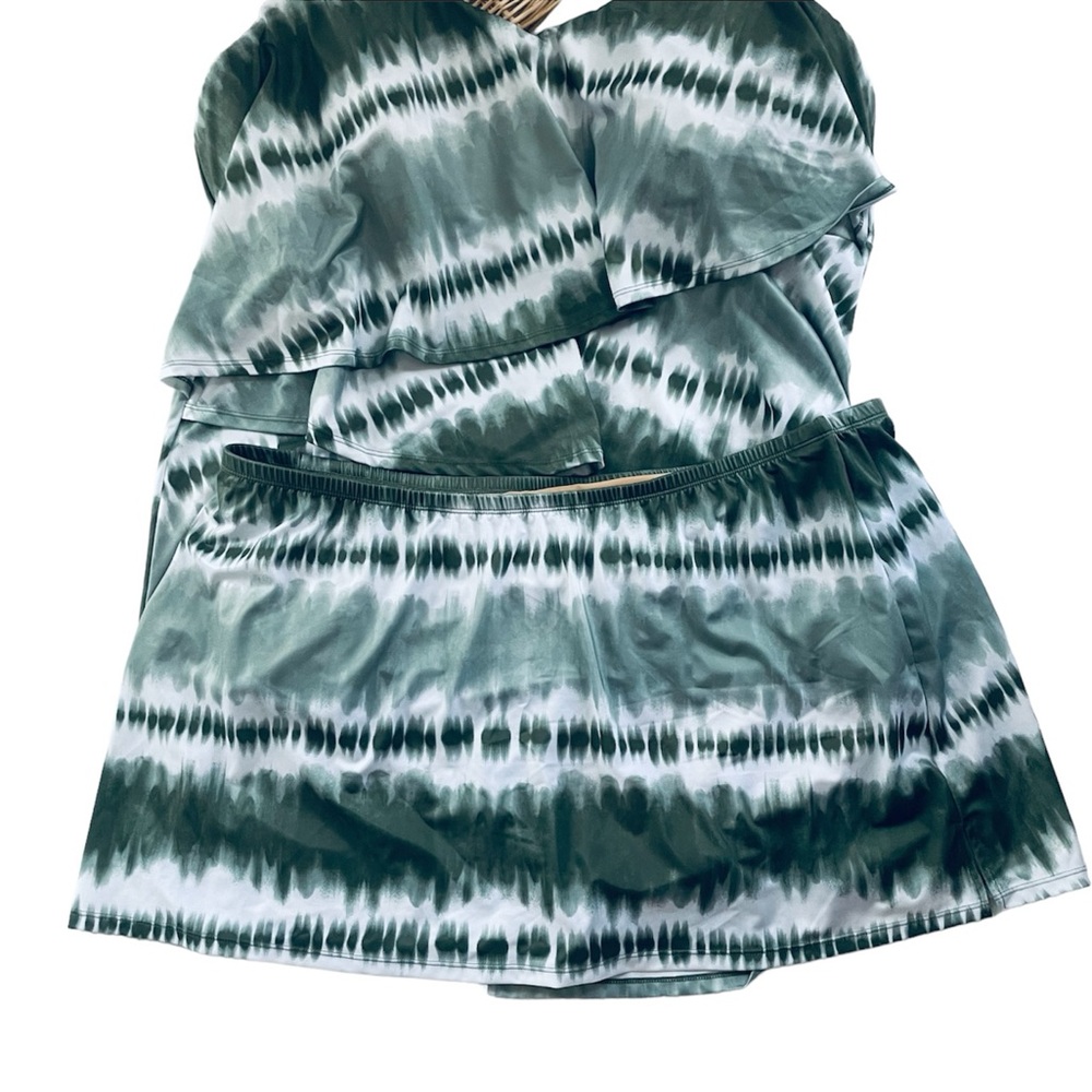 Swim By Cacique Tankini Top and bottom set Green Tie Dye Print Size 30/32 - Picture 7 of 16